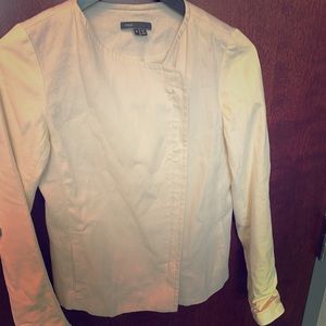 Vince Cream Leather Sleeve Jacket
